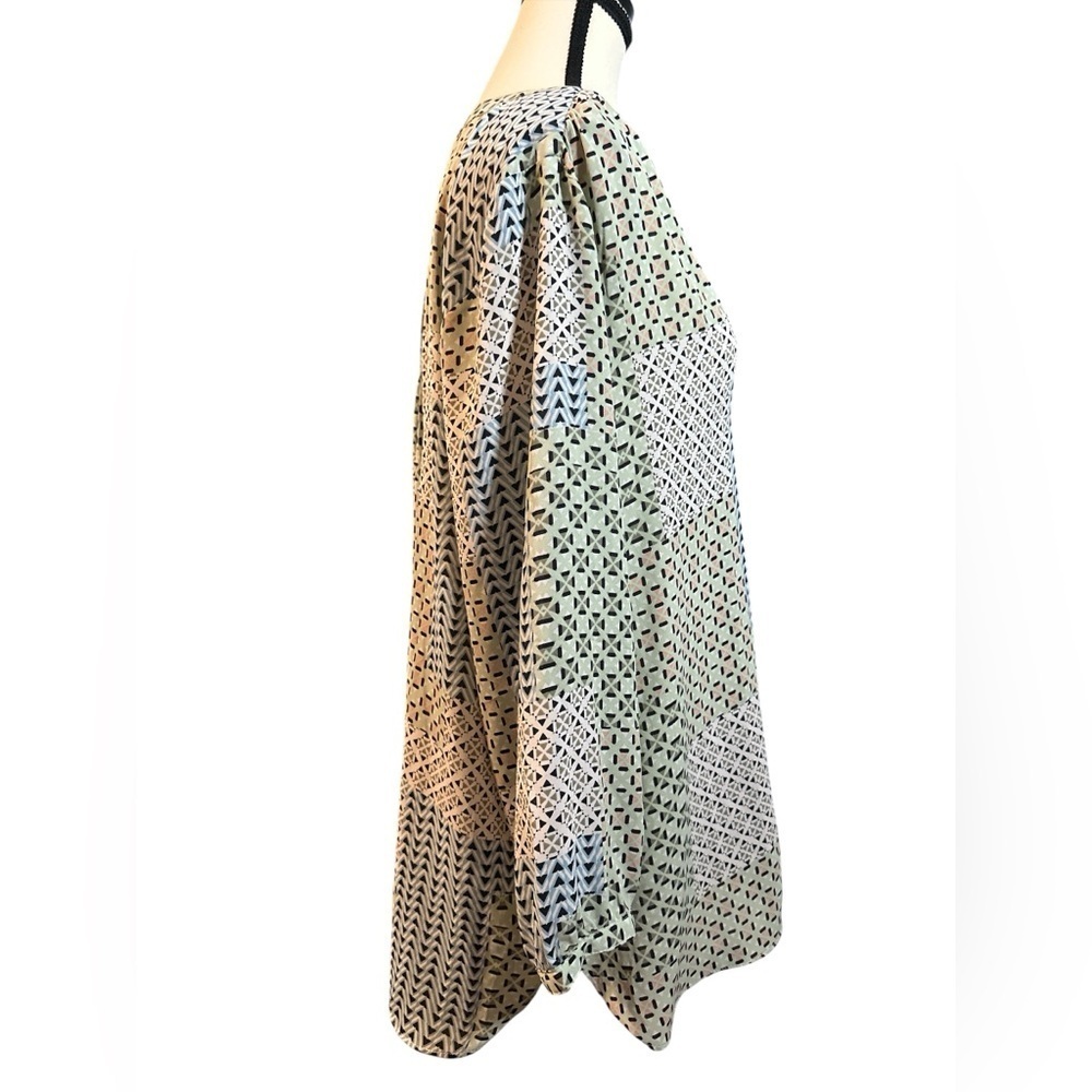 NYDJ Geometric Patterned‎ Blouse - Sage Green and Black - Picture 7 of 8